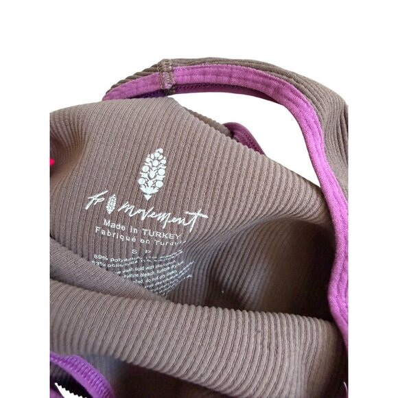 FREE PEOPLE Movement Brown Purple Ribbed Racerback Bra Size Small - Picture 4 of 4